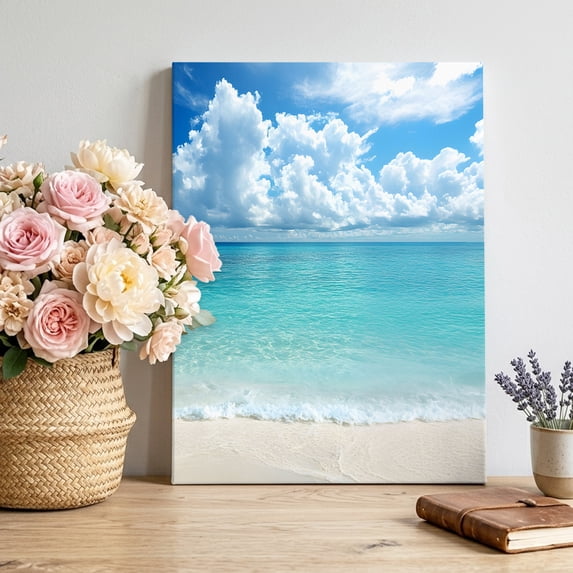 Canvas Wall Art, Ocean Blue Framed Canvas Prints for Bedroom Bathroom, Beach Nature Coast Sea Shore Sky Seawater Gallery Wrapped Wall Decor for Home Office, Gifts, 11"x14" Ship Next Day