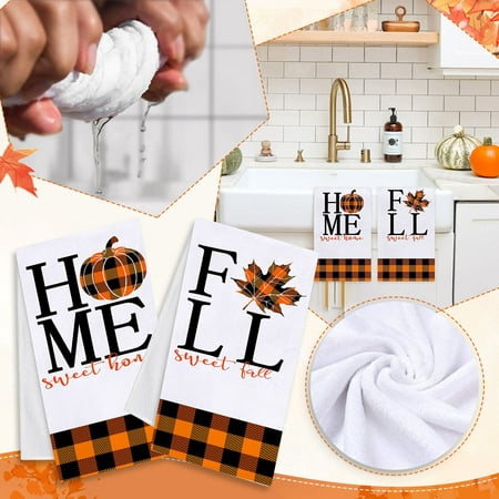 

2PCS Welcome Fall Kitchen Welcome Hand Towels Rag Maple Leaves Pumkin Gnomes Flowers Dishcloth Home Decor Soft 18 X 28 IN Towel