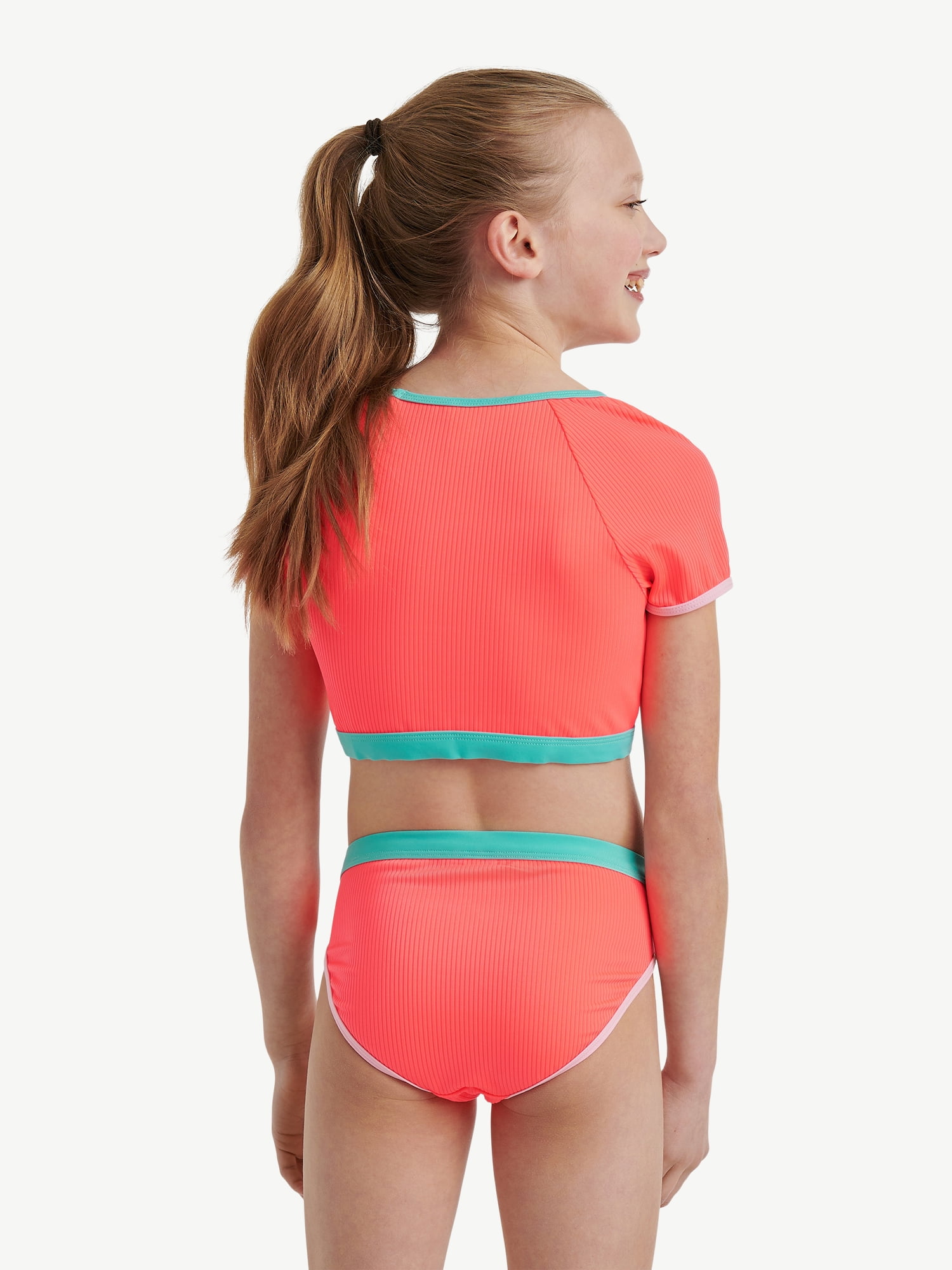 Justice Girls Short Sleeve Rashguard with Bikini Bottom Two-Piece, Sizes 5-18