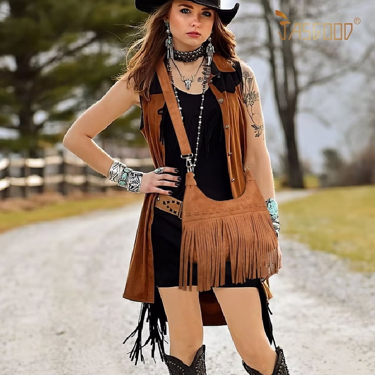 JASGOOD Fringe Crossbody Bag Boho Western, Brown photo 2