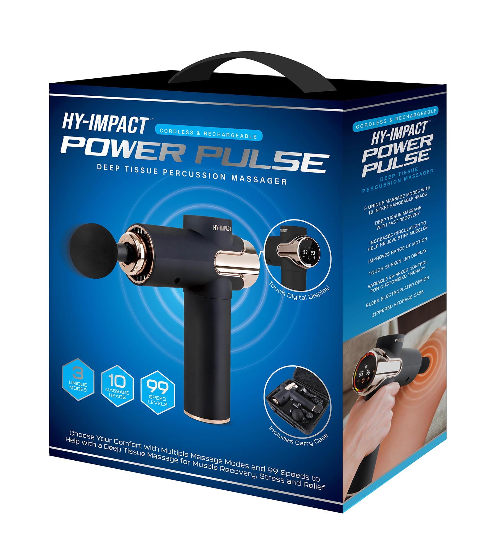 HY-IMPACT Power Pulse Deep Tissue Percussion Muscle Massager - Touch Control, 3 Modes, 99 Speeds & 10 Attachments