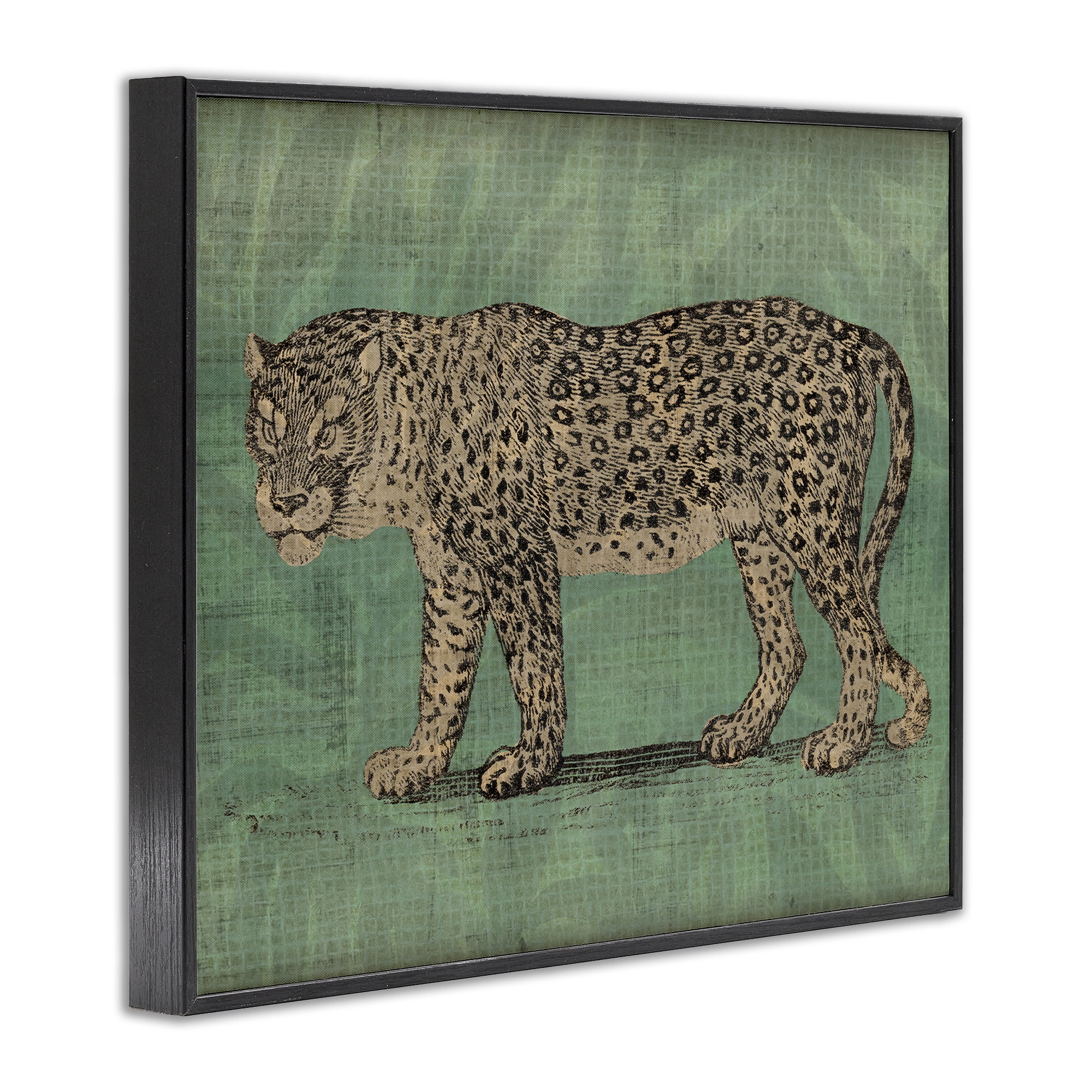 Stupell Industries Fierce Leopard on Green Animals & Insects Painting Black Framed Art Print Wall Art, 20 x 16