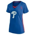 thumbnail image 2 of Women's-Profile Royal Philadelphia Phillies Plus Size Glitter Raglan V-Neck T-Shirt, 2 of 3