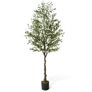 CAPHAUS Artificial Olive Tree, 5 / 6 / 7 Feet Fake Potted Topiary Tree with Dried Moss, Faux Olive Branch and Fruit, Faux Plant in Pot for Indoor Home Office Modern Decoration Gift for Housewarming