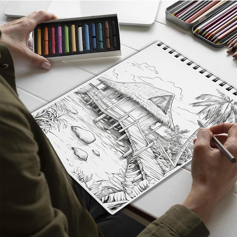 Netecom Tropical Scenes Coloring Book for Adults, Spiral Bound, Soft Cover