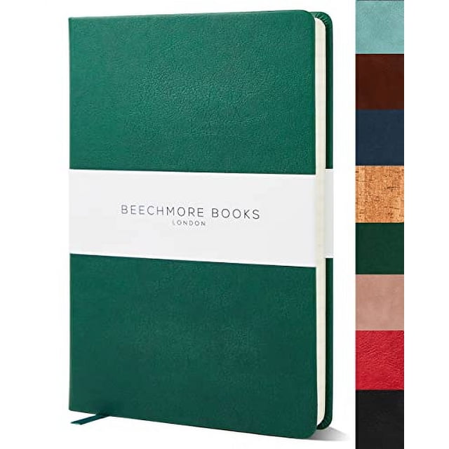 Cuaderno rayado Beechmore Books A5 Tapa dura cuero vegano papel crema 120gsm Verde Dartmouth