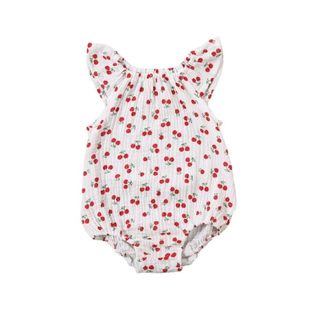 

Wassery Newborn Girl Cartoon Printed Jumpsuit Flying Sleeve One-Piece Clothes Outwear Casual Romper 0-24M