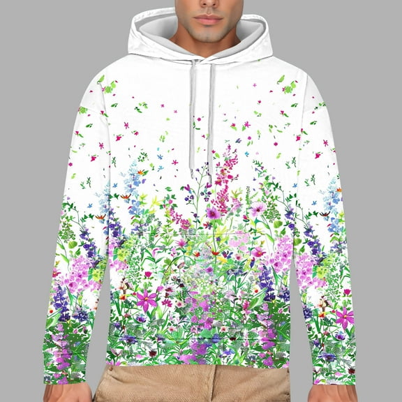 LEBONYARD Men's & Big Men's Crewneck T-Shirt with Long Sleeves,Henley Sweatshirts for Men,Men's Printed Long Sleeved Hooded Sweatshirt Hooded Sweatshirts Green S