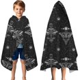 thumbnail image 3 of Black White Gothic Moth Star Sun Moon Pattern Hooded Bath Towel，50"x30" for Ages 3 To 12 Kids, Quick Dry Lightweight Soft Microfiber Hood Beach Towel Cover Up for Kids, 3 of 7