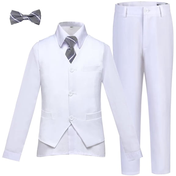 White Suit 4 Pieces for Husky Boys Kids Slim Fit Jacket Pants Set for Wedding Prom Party Size 12