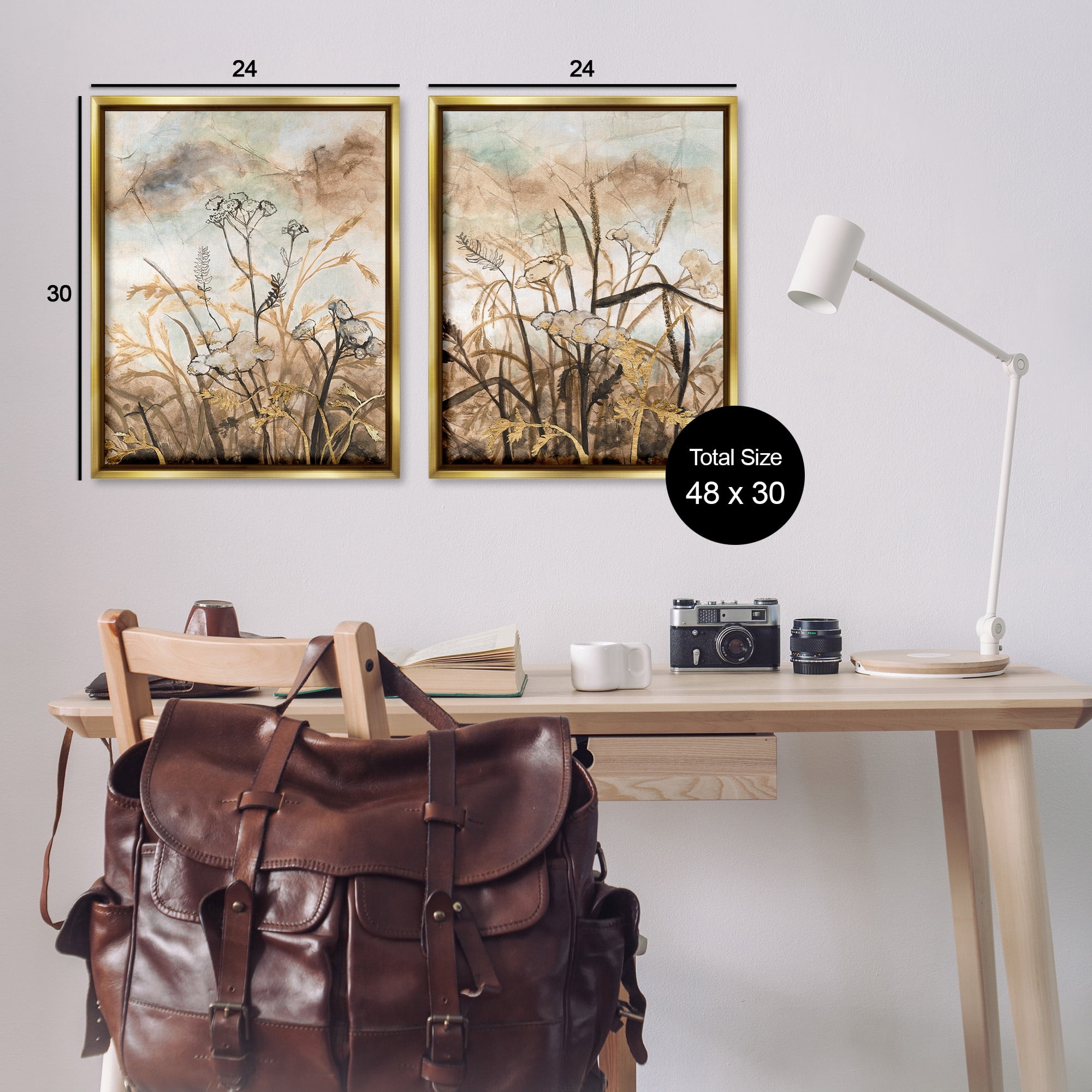 Stupell Industries Abstract Nature Outlines Landscape Painting Gold Floater Framed Canvas Art Print Wall Art, 25 x 31, Set of 2