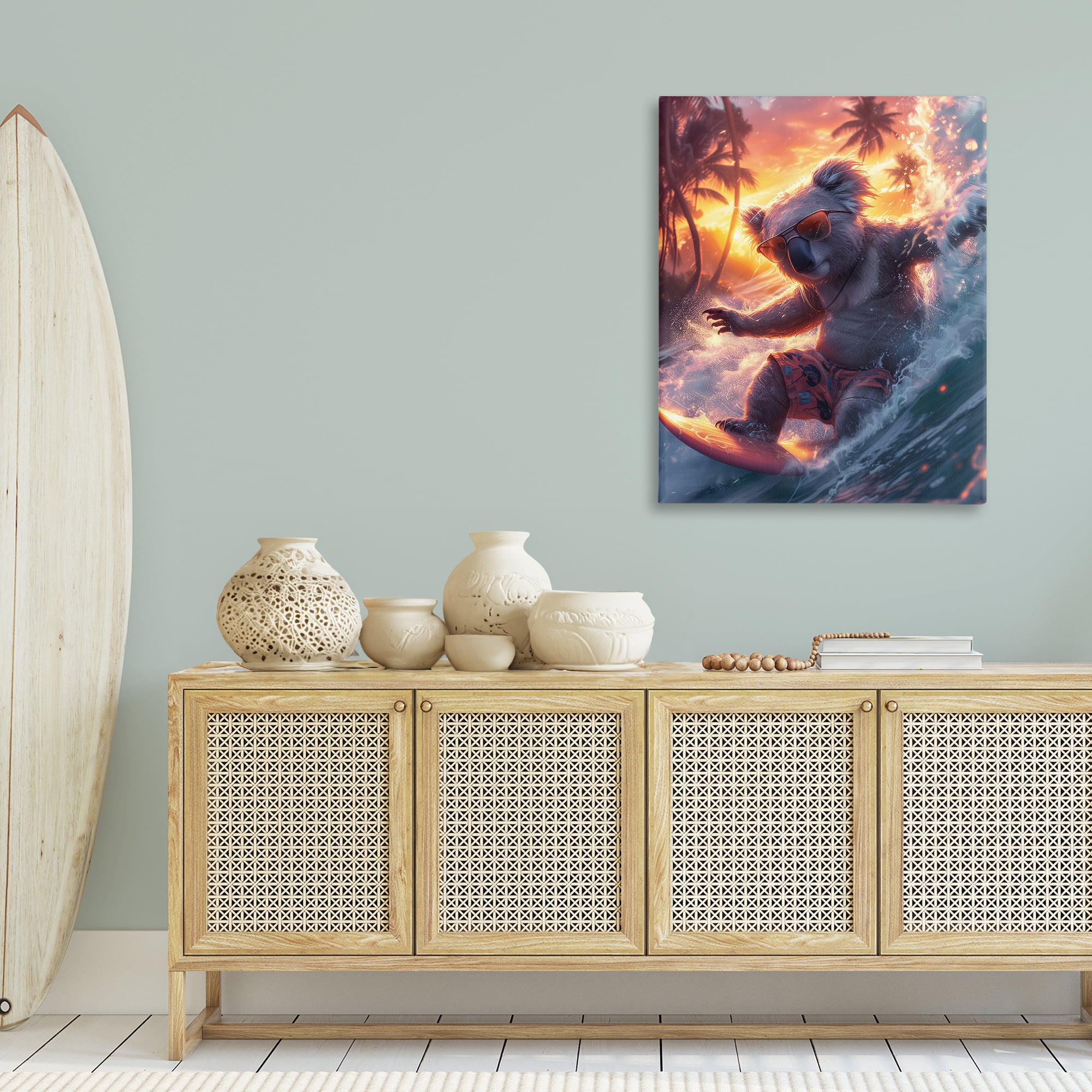 Stupell Industries Surfing Tropical Koala Coastal Painting Gallery Wrapped Canvas Art Print Wall Art, 30 x 40