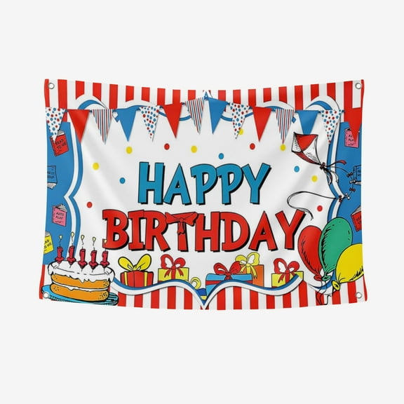 Blue Red Kite Striped Party Decorations Happy Birthday Party Banner Blue Red Kite Striped Party Supplies Backdrop(5*3FT)