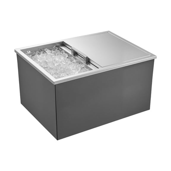 KFFKFF Stainless Steel Drop-In Ice Chest, 24"L x 18"W x 13"H Cooler, 57.8 Quart Capacity with Sliding Lid for Outdoor Kitchen, Patio Bar, and Beverage Storage, Includes Drain-Pipe Set