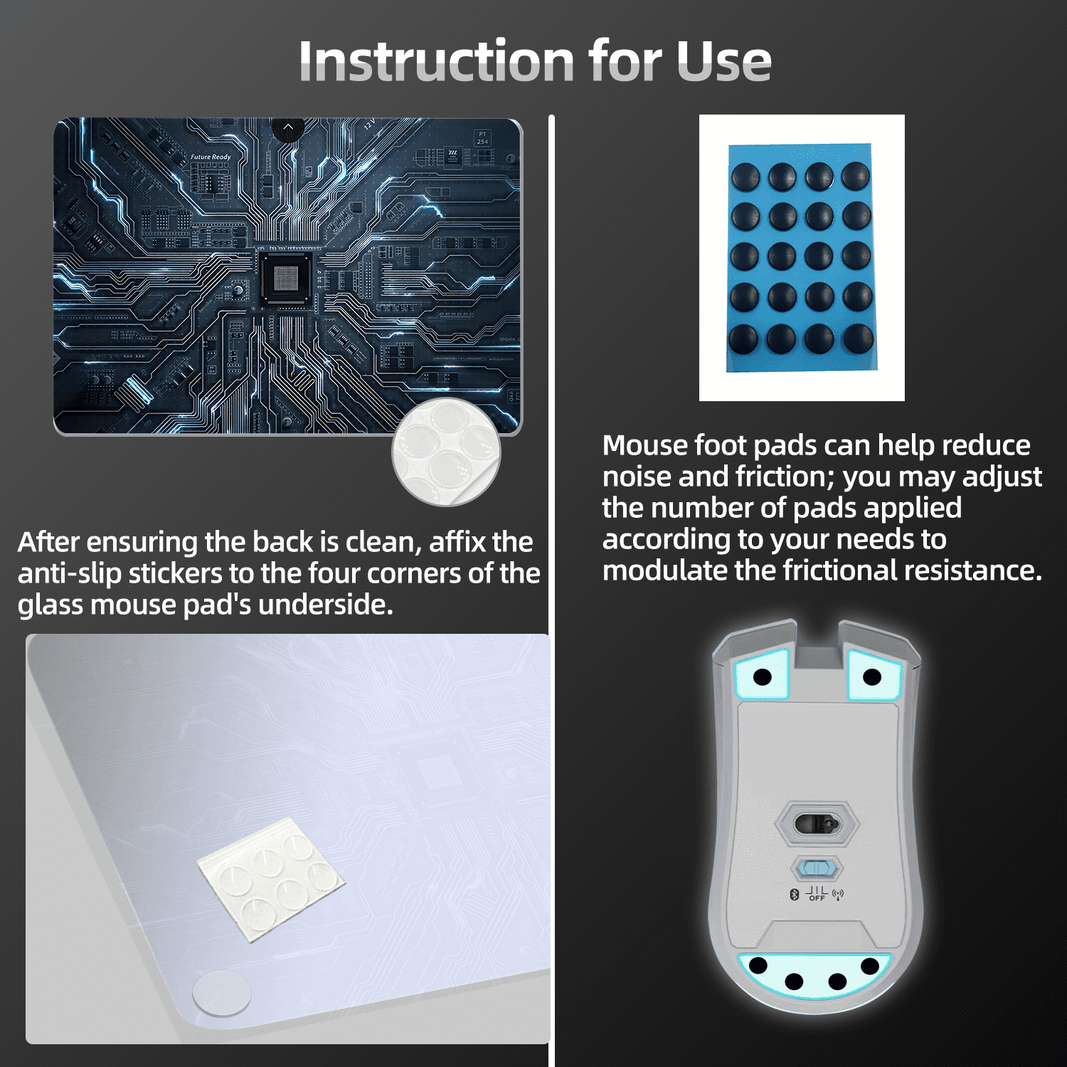 Devineresse Glass Mousepad for Gaming, Technology Chip Hard Mouse Pad, Ultra-Smooth Surface for Enhanced Speed&Control, Durable&Easy to Clean, Includes Anti-Wear&Cleaning Accessories, 35cm*26cm