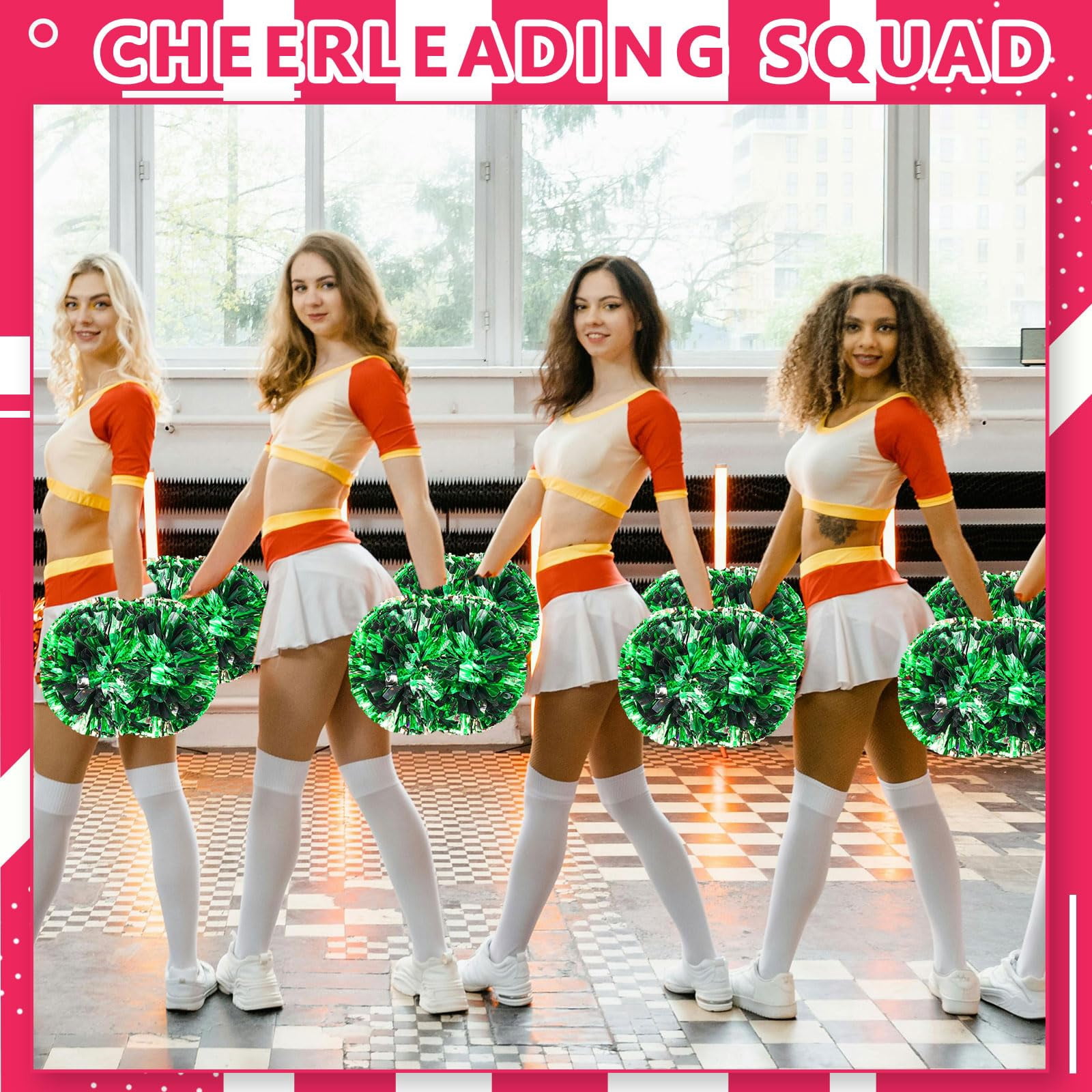 10 Pcs Cheerleading Pom Poms, Cheerleader Pompoms with Handle Style,Fit for Team Spirit Sports Dance Cheering