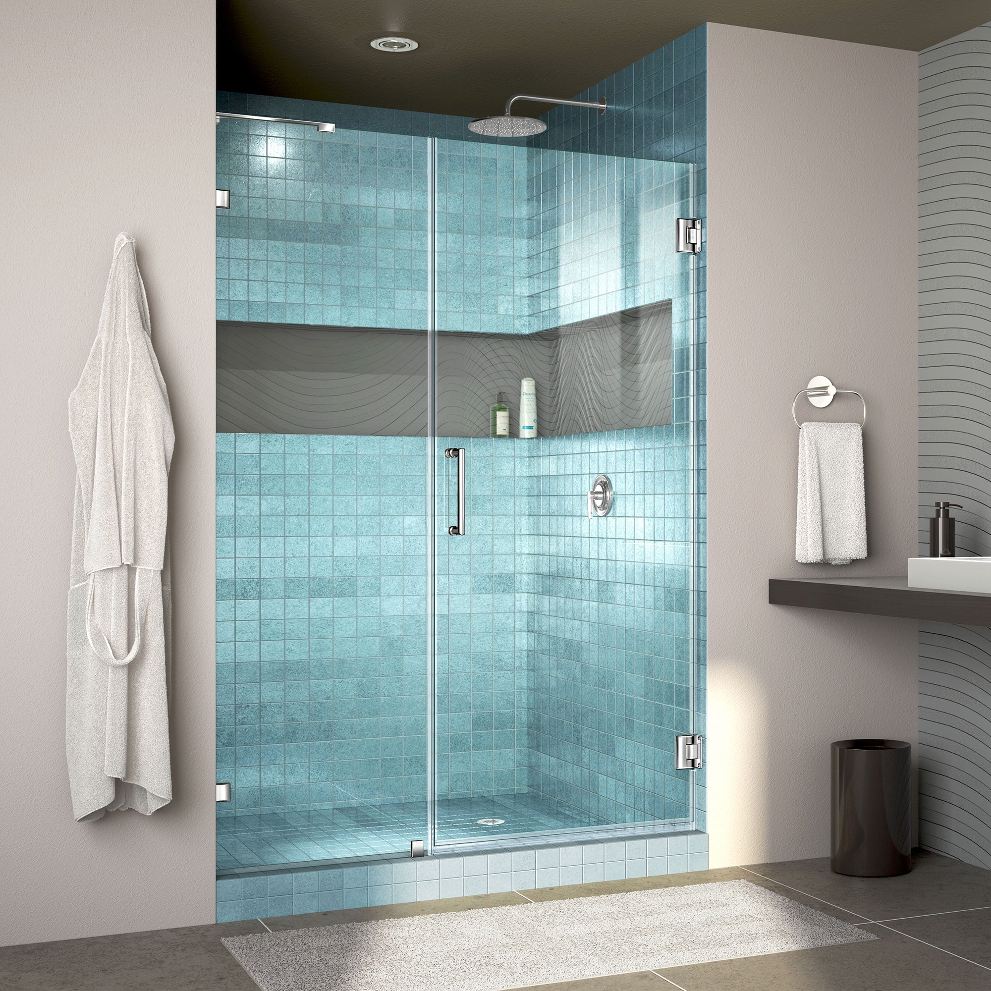 DreamLine Unidoor Lux 52 in. W x 72 in. H Fully Frameless Hinged Shower Door with L-Bar in Chrome