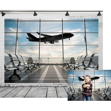 Image of 7x5ft Durable Airport Backdrop Fabric No Wrinkles Airplane Photography Backdrop Airport Terminal Window