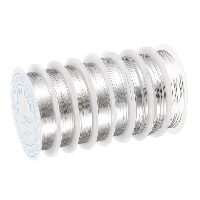 Uxcell 8 Rollos de Alambre de Cobre, Alambre de Manualidades para Joyería, Suministros para Hacer Joyería, Accesorios de Bricolaje, Plata (32-18 Calibre)
