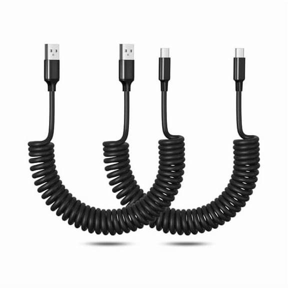 WEEKS Coiled USB A to USB C Cable, 2-Pack Type C Car Charger Cord 60W Fast Charging 3FT Retractable iPhone 16e Carplay Android Auto Cable for iPhone 16 15 Pro Max Plus, Samsung Galaxy S25 S24 A55 A16