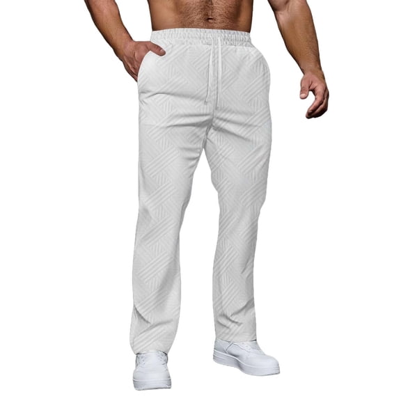 Men'S Solid Casual Pants With Elastic Waistband Jogger Sweatpants Textured Athletic Workout Golf Pants With Pockets