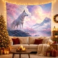 thumbnail image 3 of White Wolf on Rocky Outcrop with Cherry Blossoms, Mystical Fantasy for Wildlife Enthusiasts, Ethereal Nature Wall Art, Housewarming Gift, Tapestry Wall Hanging for Bedroom and Living Room, 3 of 7