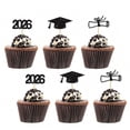 thumbnail image 4 of Adornos para tartas de graduación, banderas de papel negro con purpurina, pack de 12 para decoraciones de la fiesta de graduación, cupcakes, postres, bocadillos, 4 of 6