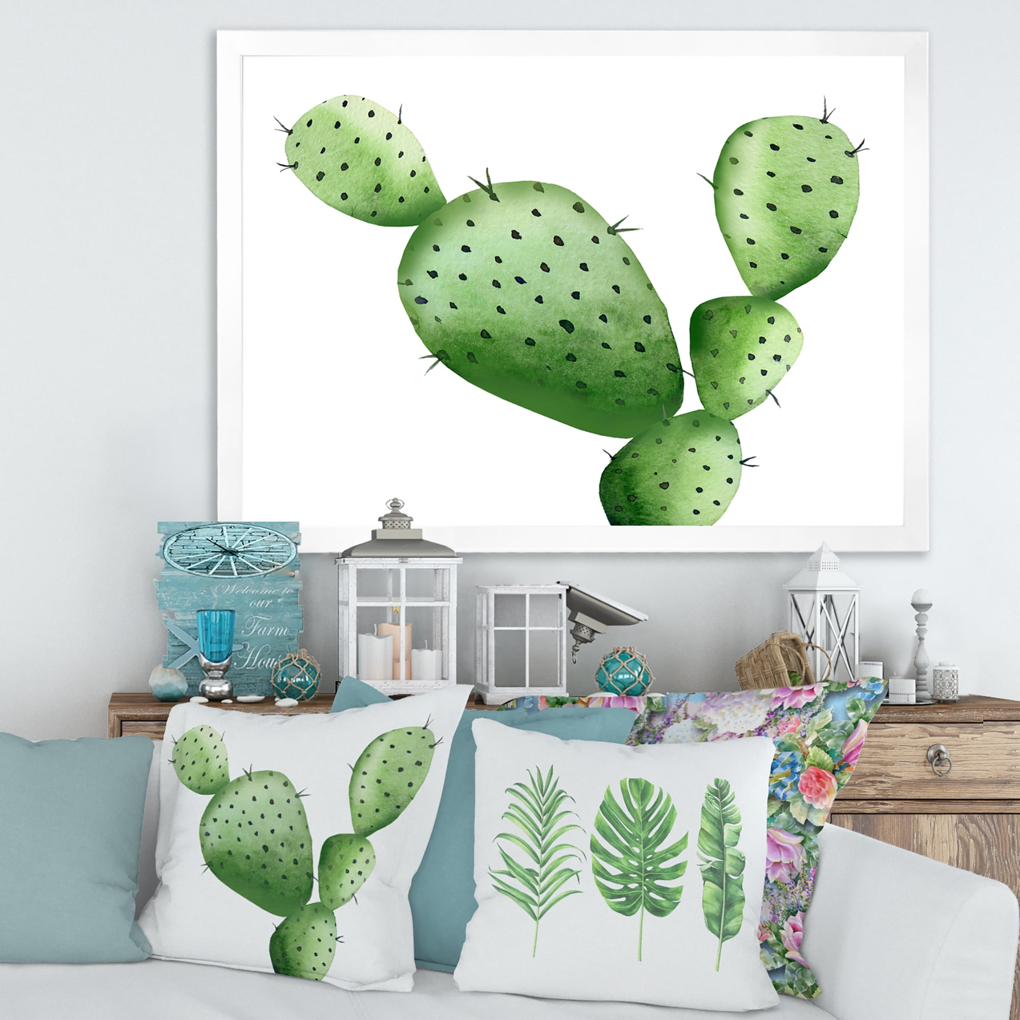 Designart 'Close Up Green Southwestern Cactus' Tropical Framed Art Print