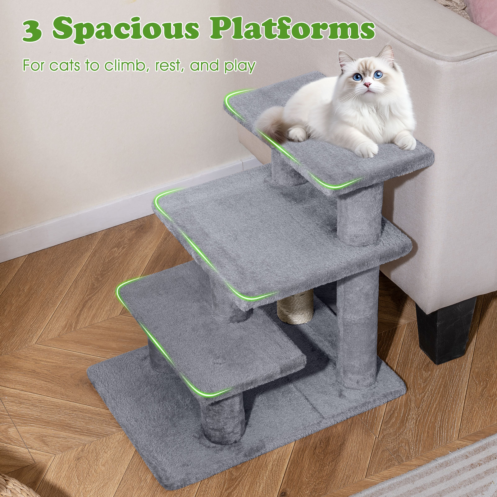 Gymax 2-in-1 Cat Tree Tower Pet Steps w/ Scratching Posts Hanging Toy Ball Perch