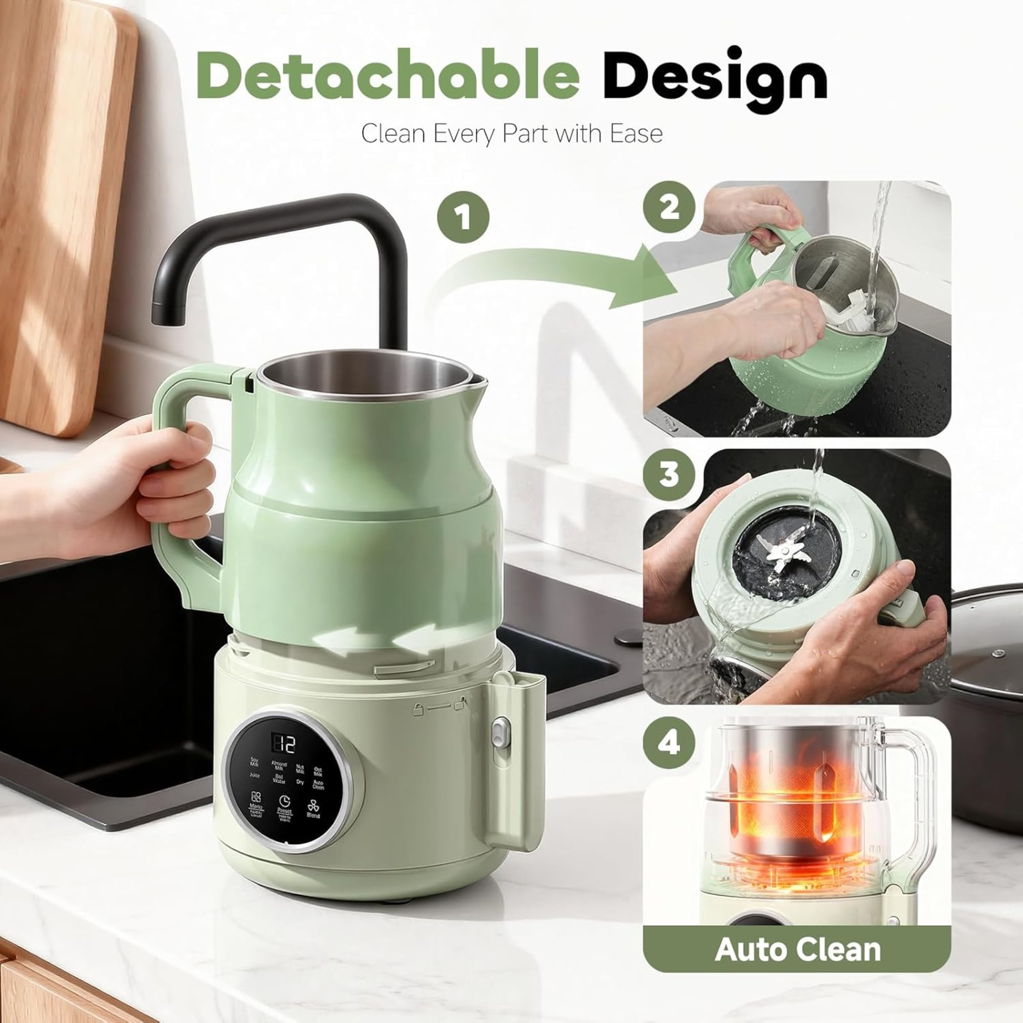 AESTHETERN AES-NMM-GN Nut Milk Maker Machine, High-Speed Blender with 8 Presets