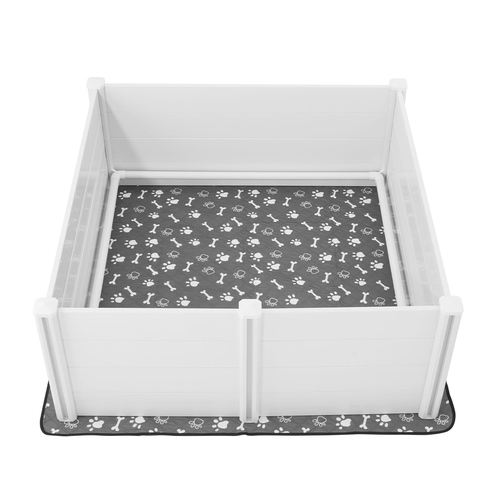 KFFKFF Durable Whelping Box for Dogs, 60 x 60 x 24 inch, Plastic PVC Puppy Playpen with Adjustable Door Height and Washable Pad, Indoor Play Area for Large Breed Puppies, Milk White