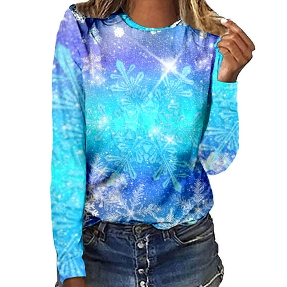 Womens Christmas Tops Long Sleeve Shirts Fall Winter Crewneck Casual Christmas Tree Print Santa Xmas Tees Blouses