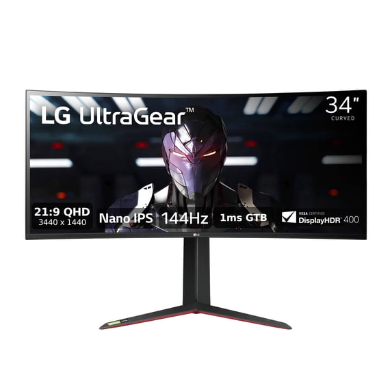 (Open Box) LG UltraGear 34" Quad HD 3440 x 1440 2K 160Hz (OC) 1ms 2xHDMI DisplayPort Radeon FreeSync 2 NVIDIA G-Sync Compatible USB 3.0 Hub Nano IPS Curved Gaming Monitor