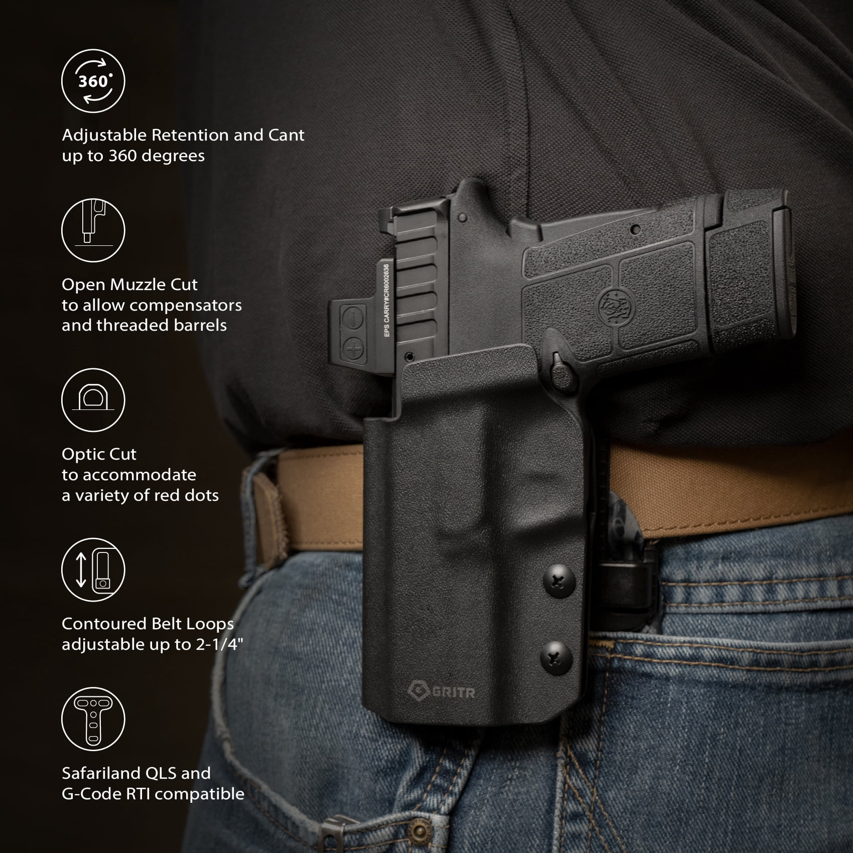 GRITR OWB Kydex Left Hand Holster for S&W M&P Shield EZ 9/380/Equalizer