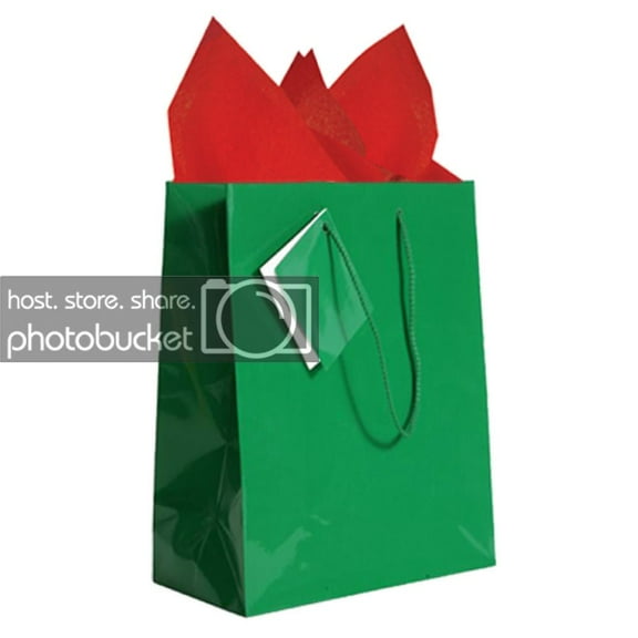 JAM Gift Bag Assortment, 2 Green Bags & Red Tissue Paper, 3/Pack