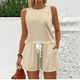 thumbnail image 5 of WTOBBY Women's Summer Casual Two Piece Set Solid Color Vest Sleeveless Top and Shorts Outfit Simple and Stylish for Everyday Summer Fashion ,Khaki M, 5 of 6