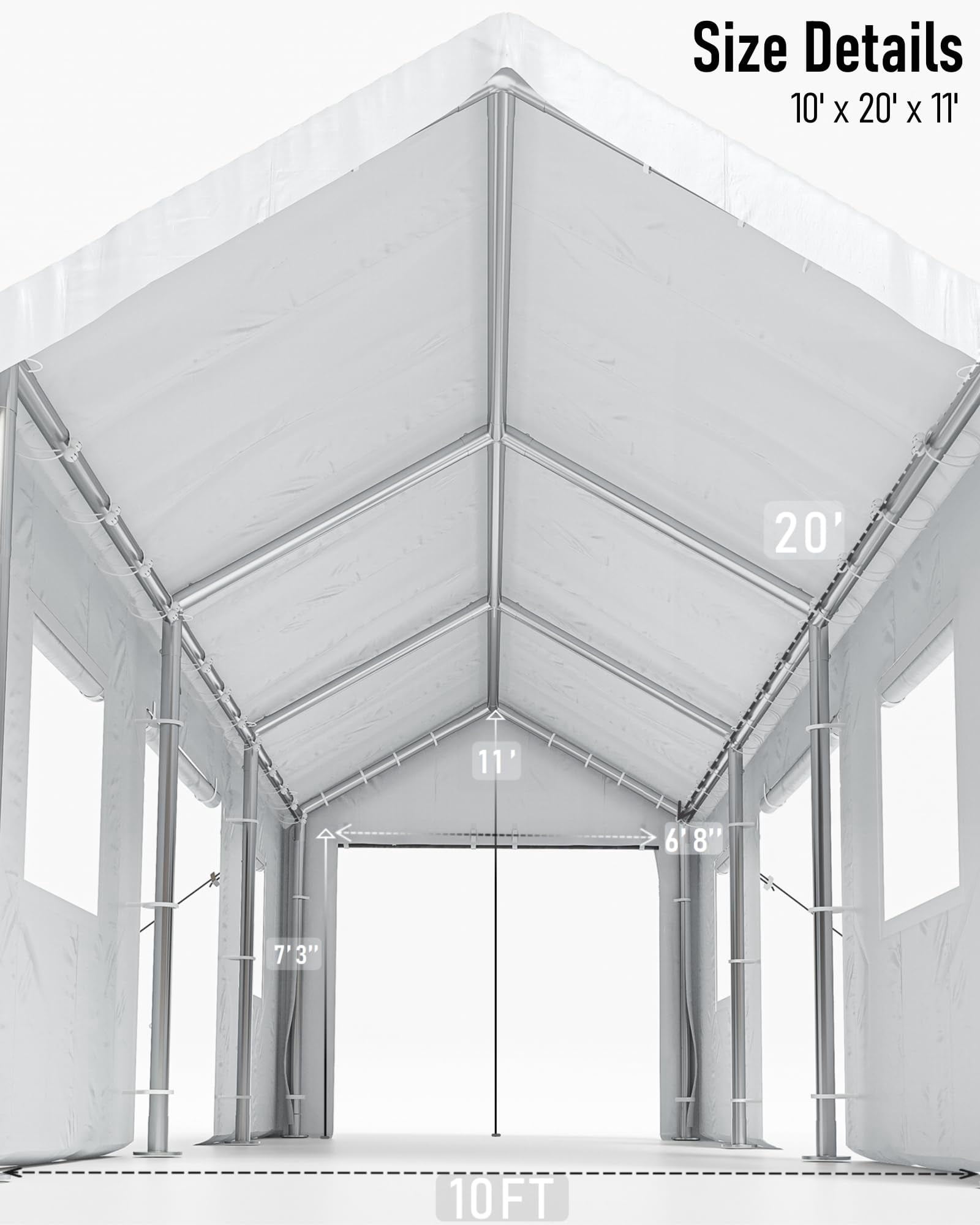 Riedhoff 10x20 ft Carport with 180g PE Tarp & Roll-up Doors for Sedans,Motos,ATVs and SUVs,White