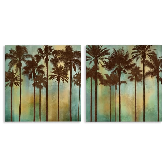 Stupell Industries Palms on Blue & Orange Landscape & Nature Painting Wrapped Canvas Canvas Art Print Wall Art, 17 x 17, Set of 2