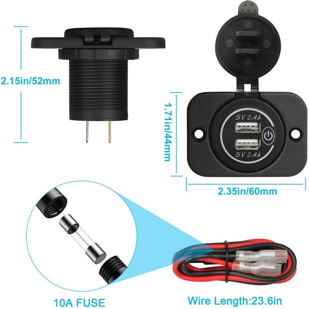 Chargeur USB étanche 12V 2a avec interrupteur et fixation au