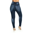 thumbnail image 2 of 2Luver, Women's, High Waist High Rise Ripped Distressed 5 Pockets Skinny Comfy Jeans Button Closure, Medium Blue, 3, 2 of 4