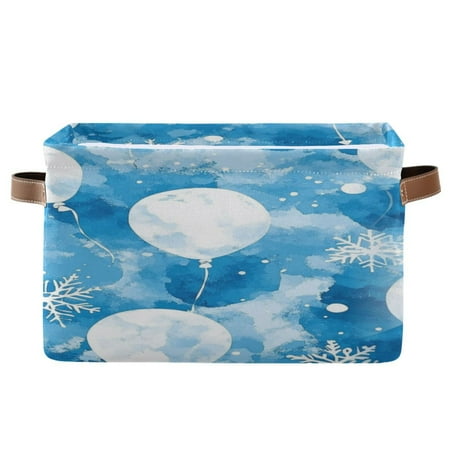 White Snowflakes Foldable Storage Basket Canvas Fabric Foldable Storage Bins with Handles Open Home Storage Bins Boxes for Toy Book Shelf Closet Baskets