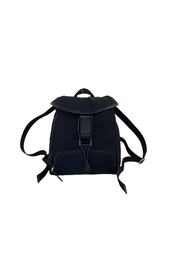 Pre-Owned GUCCI Logo Engraved Nylon Leather Drawstring Mini Backpack Daypack Black 39141