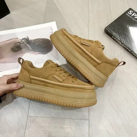 

Women‘s Platform Lace Up Sneakers Solid Color Low Top Skate Shoes Round Toe Faux Leather Sneakers Women‘s Footwear