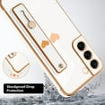 thumbnail image 2 of Designed for Samsung Galaxy S21 Plus Case with Strap Luxury Love Heart Plating Gold Bumper Phone Cover Wristband Kickstand Full Body Protective Slim Case for Women - White, 2 of 9