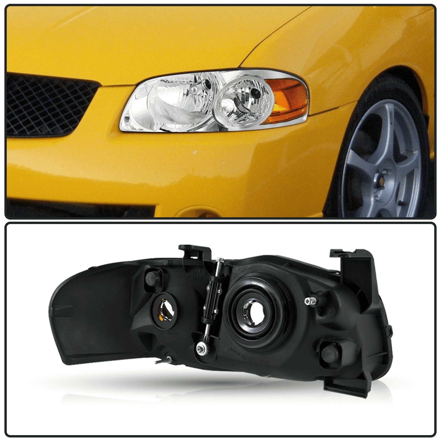 For 2004-2006 Nissan Sentra Chrome Headlights Amber Corner Signal Headlamps L+R
