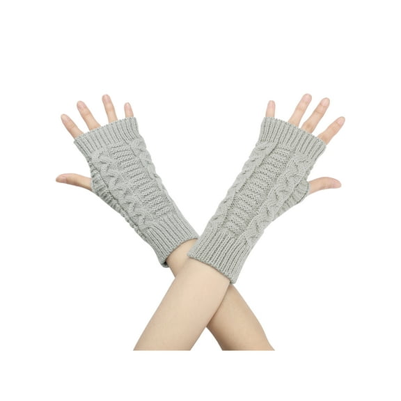 INSPIRE CHIC Women's Short Knitted Autumn Winter Fingerless Wrist Length Knit Gloves One Size Light Gray