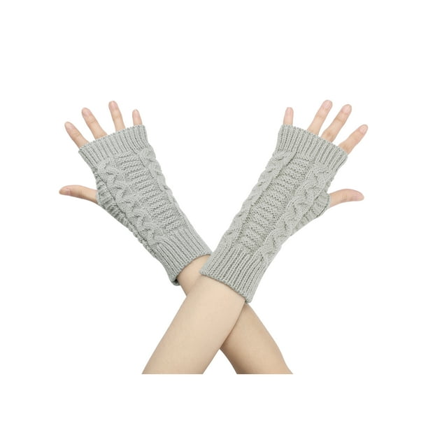 Guantes de punto sin dedos de longitud de muñeca para mujer Inspire Chic, de punto corto, otoño e invierno, talla única, gris claro