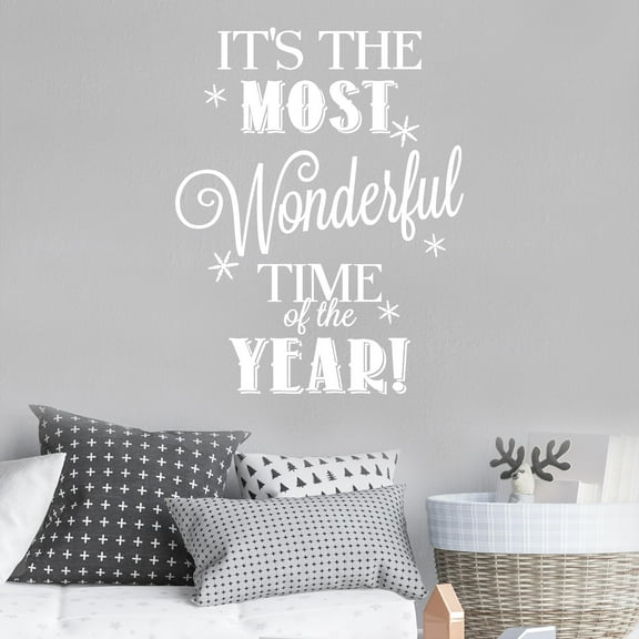 It's The Most Wonderful Time Of The Year! Wall Sayings Vinyl Decal Christmas Holiday Decals and Stickers - Size: 26"H x 20"L - Color: White