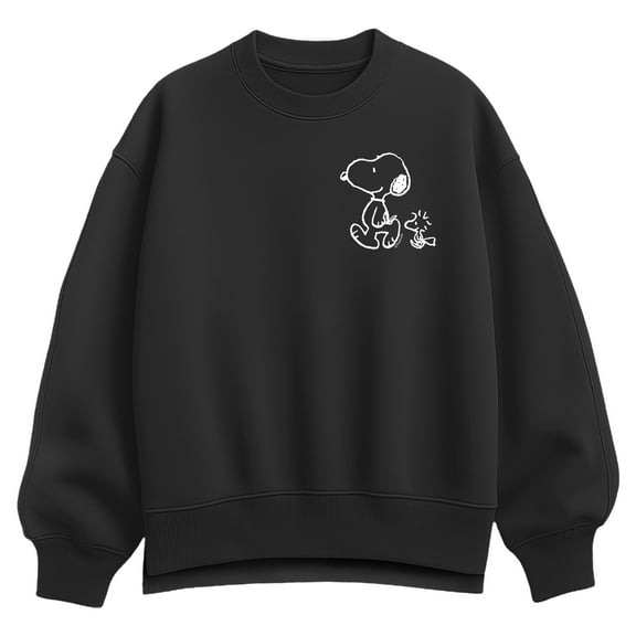 Peanuts - Snoopy Woodstock Walk White Ink - Ladies Oversized Fleece Crew Sweatshirt