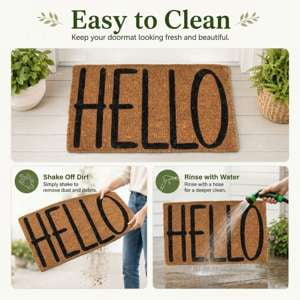 Abbott Doormat Durable Natural Coco Coir Doormat, Weather Resitant Mat Outdoor & Indoor Entrance, Home Decor Large Doormat, 18x30", Hello Doormat